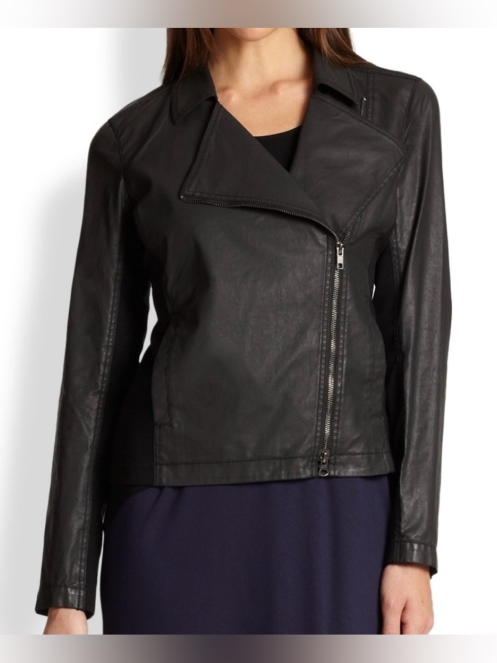 Eileen Fisher Waxed Cotton Asymmetrical Zip Side Panel Jacket